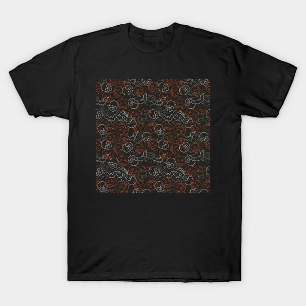 Halloween Pattern Pumpkins Bats Skulls T-Shirt by Blue-Banana